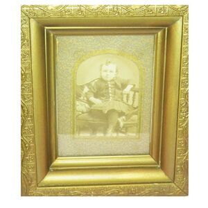 Antique Photo Young Child In Formal Pose Victorian Period Framed Room Accent